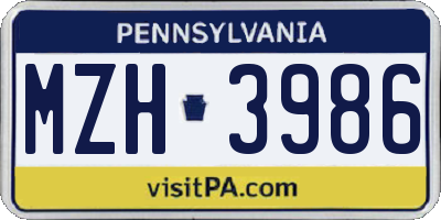PA license plate MZH3986