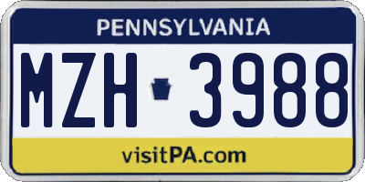 PA license plate MZH3988