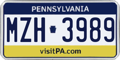 PA license plate MZH3989