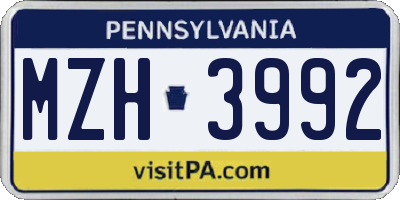 PA license plate MZH3992