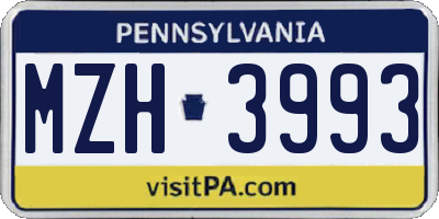 PA license plate MZH3993