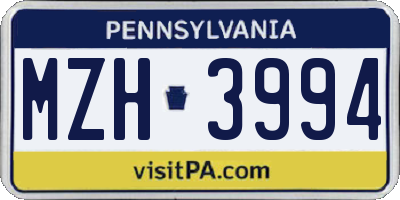 PA license plate MZH3994