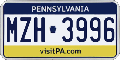 PA license plate MZH3996