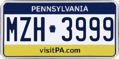 PA license plate MZH3999