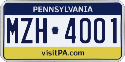 PA license plate MZH4001