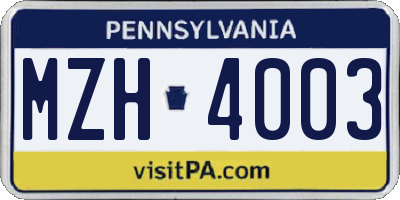 PA license plate MZH4003