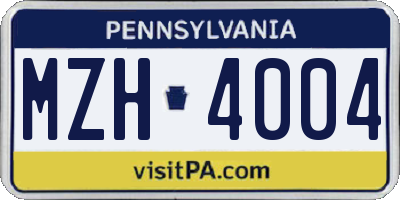 PA license plate MZH4004