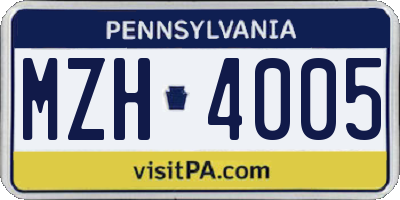 PA license plate MZH4005