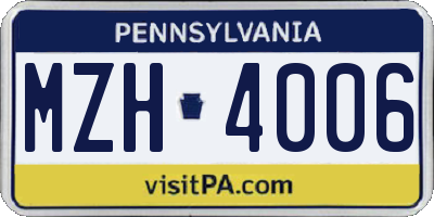 PA license plate MZH4006