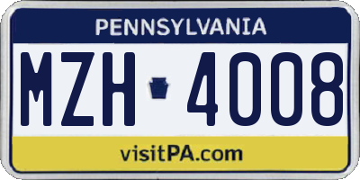 PA license plate MZH4008