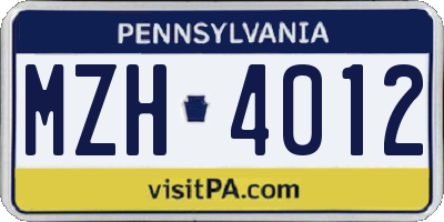 PA license plate MZH4012
