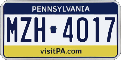 PA license plate MZH4017