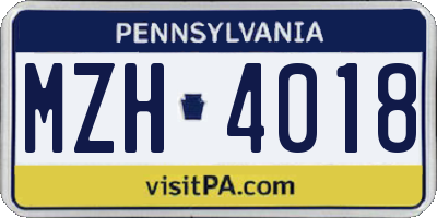 PA license plate MZH4018
