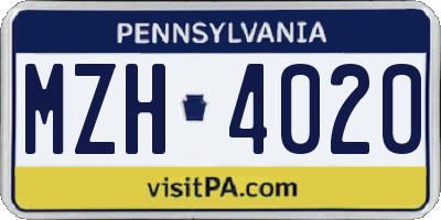 PA license plate MZH4020