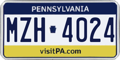 PA license plate MZH4024