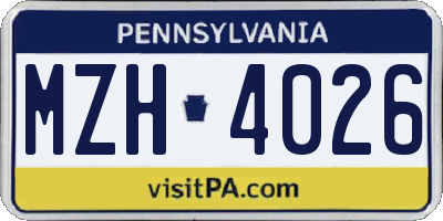 PA license plate MZH4026
