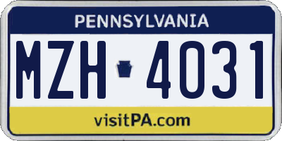 PA license plate MZH4031