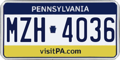 PA license plate MZH4036