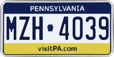 PA license plate MZH4039