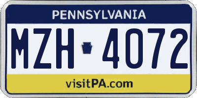 PA license plate MZH4072