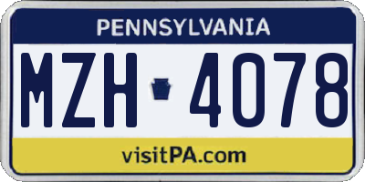 PA license plate MZH4078