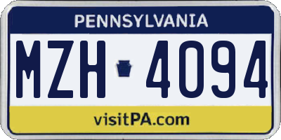 PA license plate MZH4094