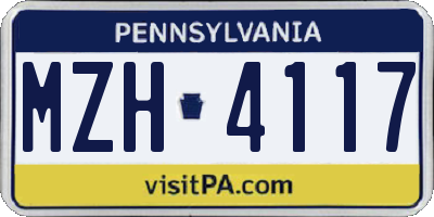 PA license plate MZH4117