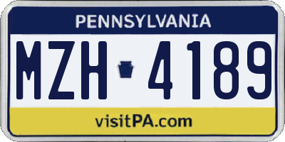 PA license plate MZH4189