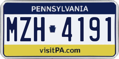 PA license plate MZH4191
