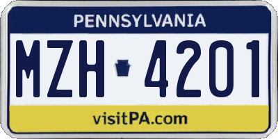 PA license plate MZH4201