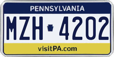 PA license plate MZH4202