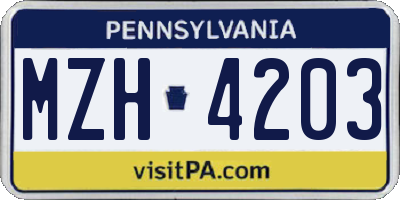PA license plate MZH4203