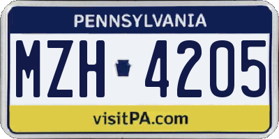 PA license plate MZH4205