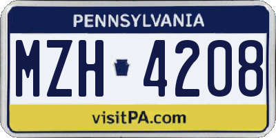 PA license plate MZH4208