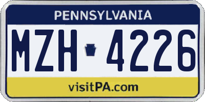 PA license plate MZH4226