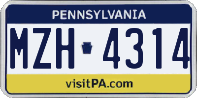 PA license plate MZH4314