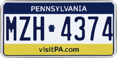 PA license plate MZH4374