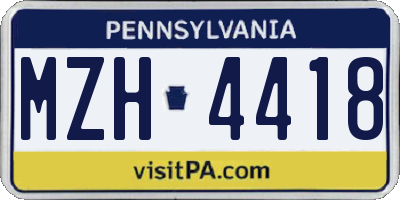PA license plate MZH4418