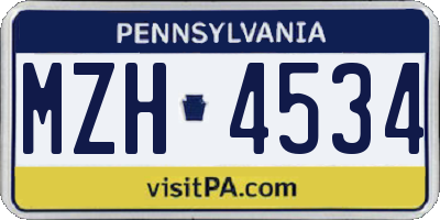 PA license plate MZH4534