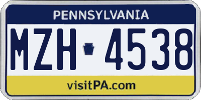 PA license plate MZH4538