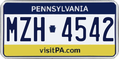 PA license plate MZH4542