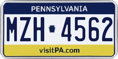 PA license plate MZH4562