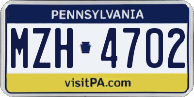 PA license plate MZH4702