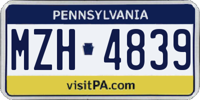 PA license plate MZH4839