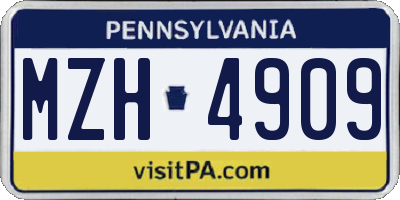 PA license plate MZH4909