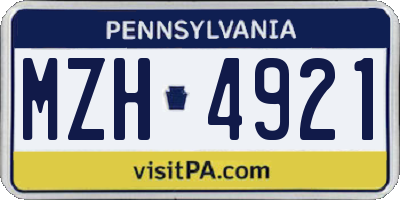 PA license plate MZH4921