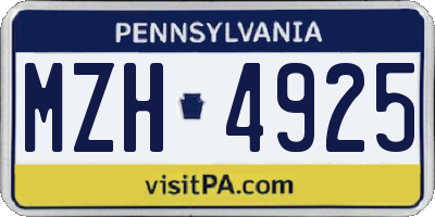 PA license plate MZH4925