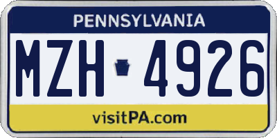 PA license plate MZH4926