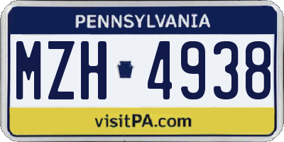 PA license plate MZH4938