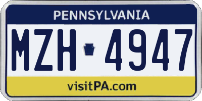 PA license plate MZH4947